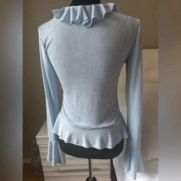 Baby Blue Ruffle Button-Up Top - SIZE M - Picture 2 of 2